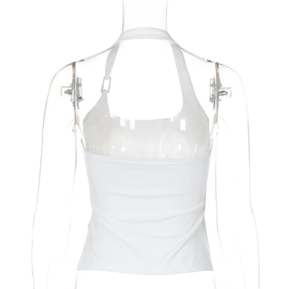 Dulzura Sleeveless Halter Side Slit Top With Button Sexy Casual Tank Party Club Streetwear Women’S Autumn Winter Clothes