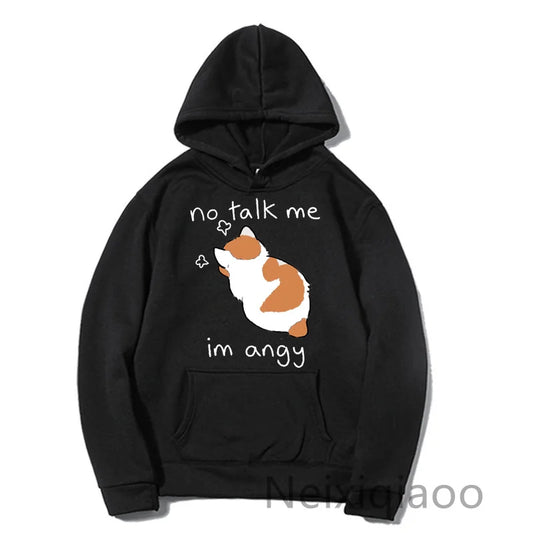 Plus Size No Talk Me I'm Angy Cartoon Cat Prints Hoody Women Men Casual Hoodies Harajuku Autumn Winter Boy And Girl Pullover jit1014b-black