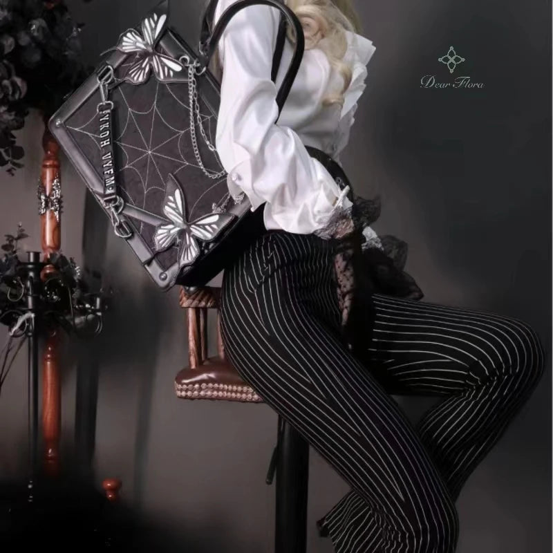 Labyrinth Butterfly Spider Web Letter Chain Handbags DIY Transparent Ita Bag Y2K Lolita Gothic Tote Vintage Fashion Shoulder Bag