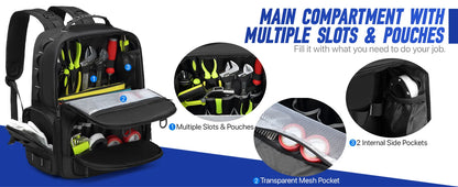 Tool Backpack Heavy Duty for Men Tool Storage With 3 Tool Pouches Organizer Electrician Plumber Maintenance Worker Tool Bags