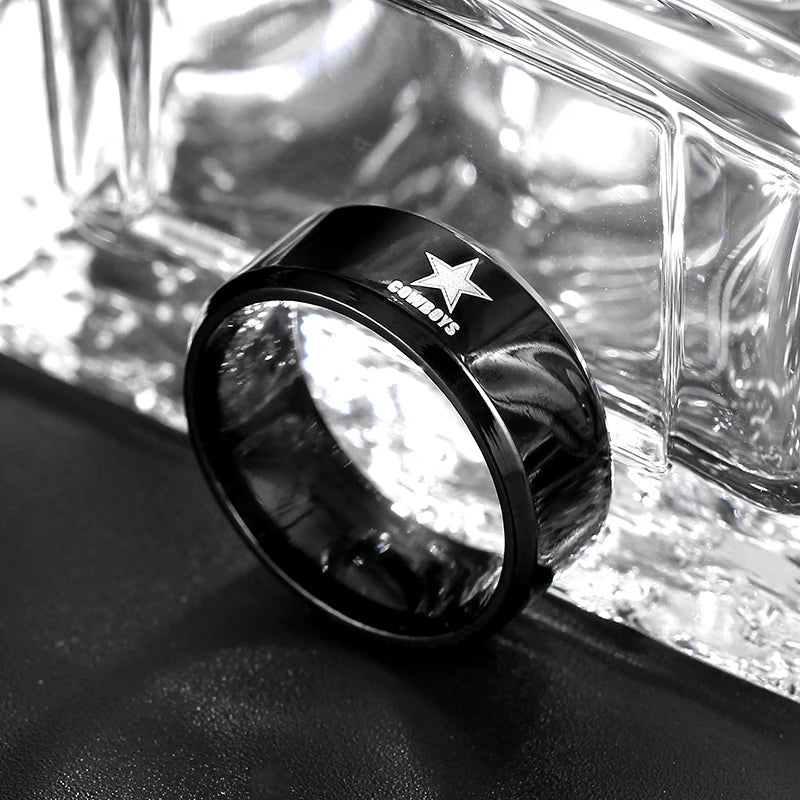 MOREDEAR 8mm Black Titanium Ring Dallas Cowboys For Men and Women