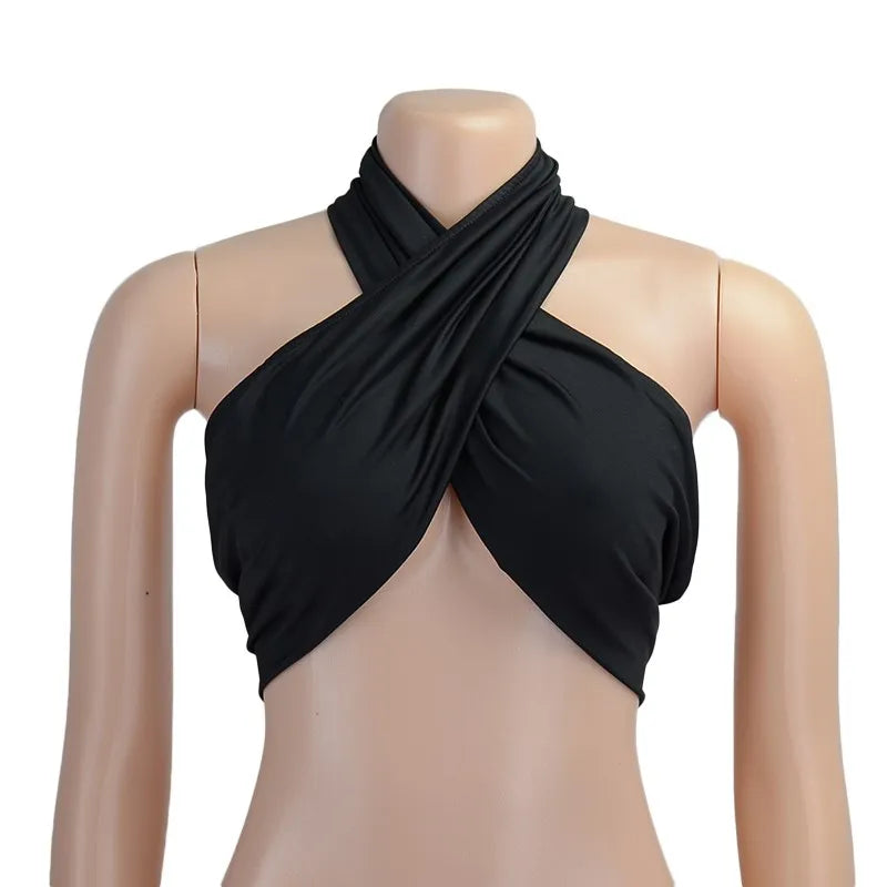 Sexy Cross Halter Corset Tank Tops Y2K Fashion Black Hollow Out Camis Women Tube Tops Backless Slim Crop Top 2024 Woman Clothing
