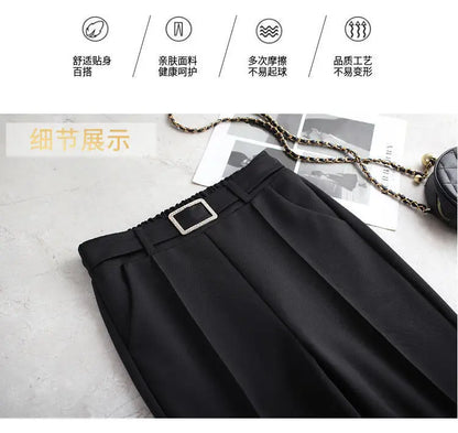 Office Lady Elegant Fashion Flare Pants Spring Autumn Diamonds High Waist All-match Solid Women Casual Straight Trousers 2022 Badiee Stylez