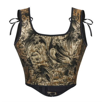 Blue Jacquard Corset Sexy Shoulder Straps Overbust Bustiers Crop Top Lace Up Brocade Vest Lingerie Gothic For Women Outfit