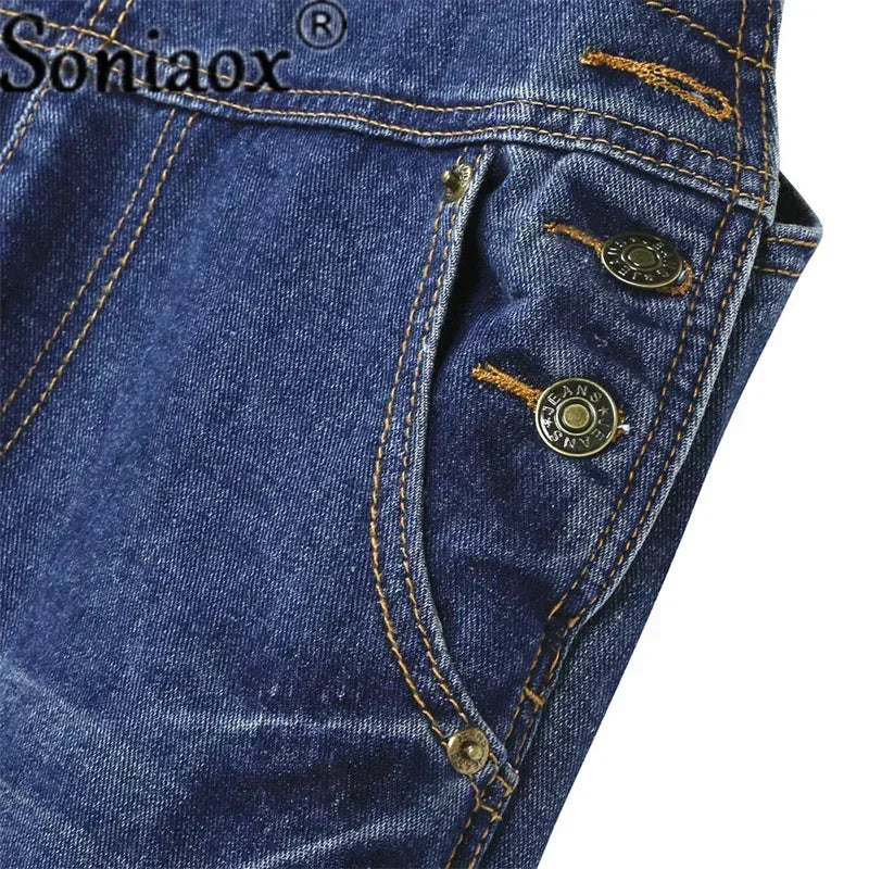 Casual Streetwear Hole Denim Jumpsuits Women 2024 Loose Suspenders Pocket Long Pants Waistline Straight Jeans Rompers