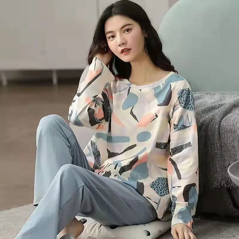 New Ladies Pajamas Loungewear Set Women's Spring and Autumn Style Long Sleeved Autumn Winter Loungewear Women's Plus Size Pajama