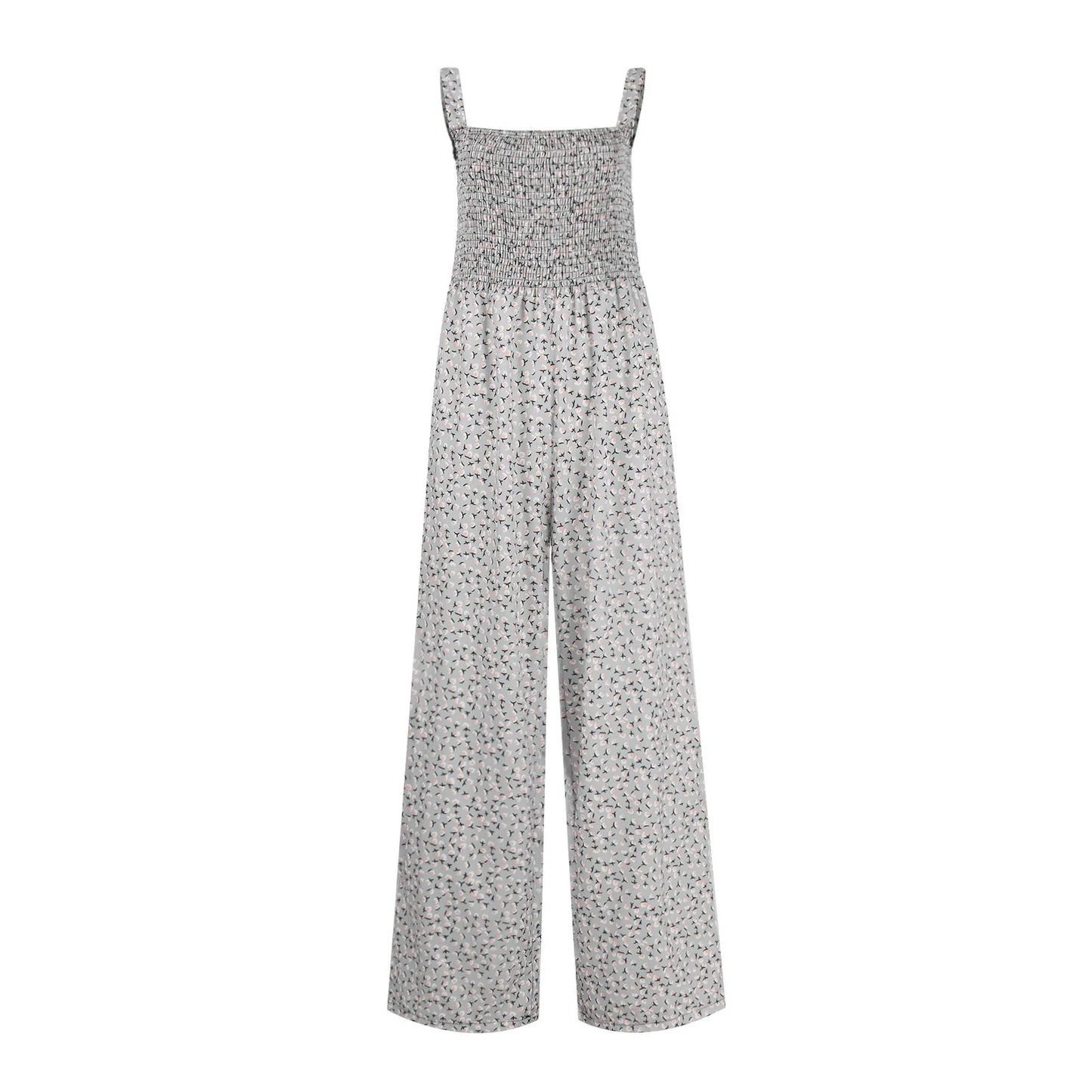 Women'S Suspender Jumpsuits Fashion Trend Pleated Shoulder Straps Printed Pocket Loose Wide Leg Jumpsuits Daily Casual All-Match