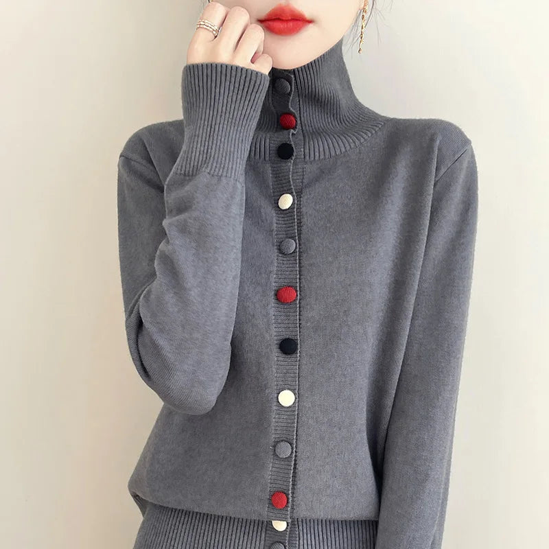 2024 New Cashmere Cardigan Women Long Sleeve Sweaters Cashmere Cardigan Autumn Winter Women Knitwear Fashion Coat grey