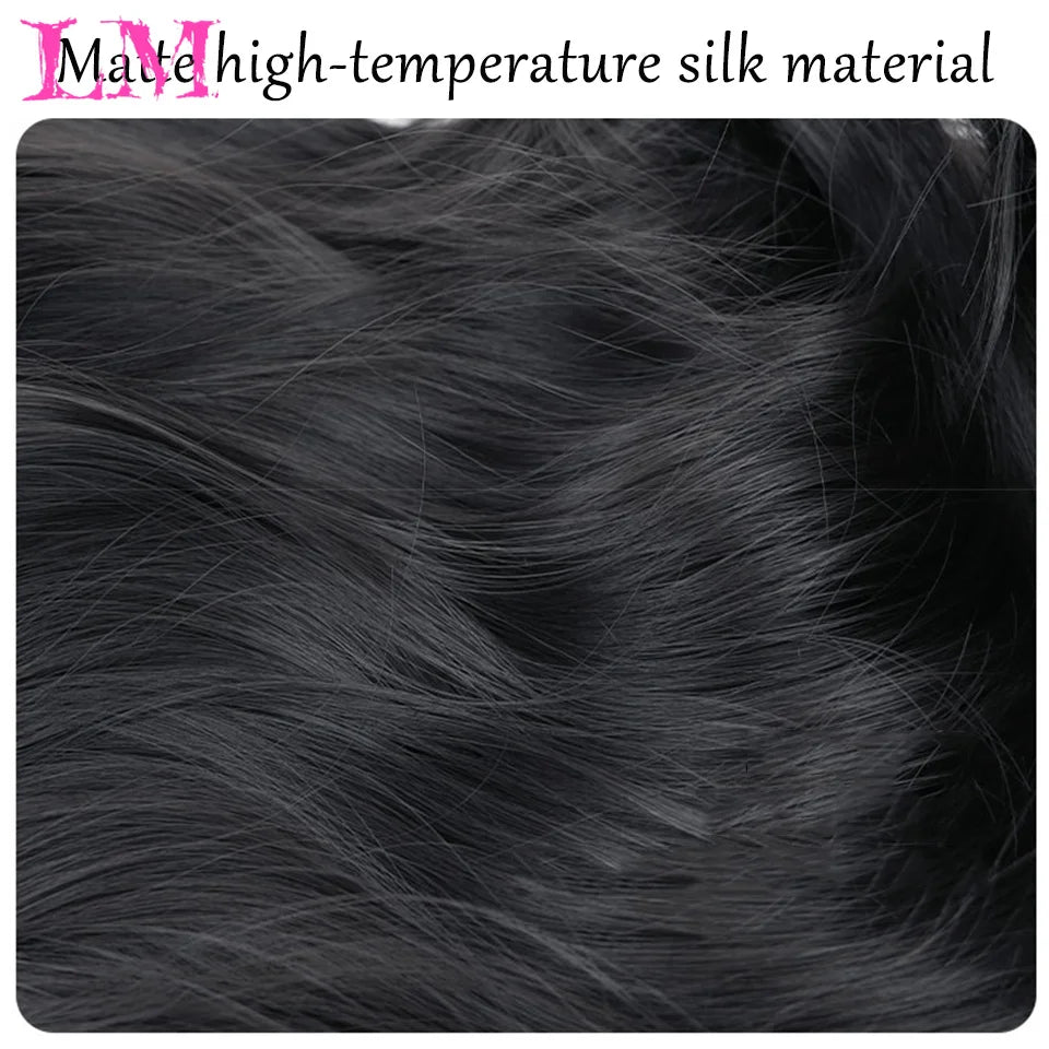 LM Long Silky Straight Synthetic Wigs with Bangs Black Cosplay Party Lolita Hair Wigs for Women Natural Heat Resistant Wig