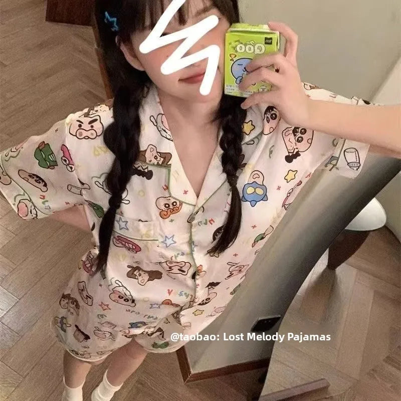 Summer ort Sve Cartoon Pencil Sketch Home Clothes Two-Piece Set for Women Cute Student Spwear Sweet Sle