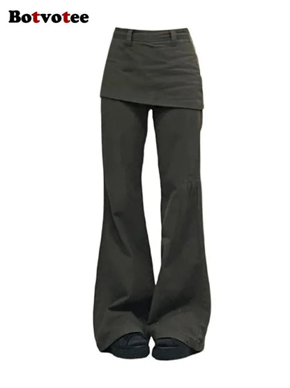 Botvotee Fake Two-Piece Plus size Wide Leg Jeans for Women 2025 New Y2k Fashion Streetwear High Waisted Flare Denim Pants