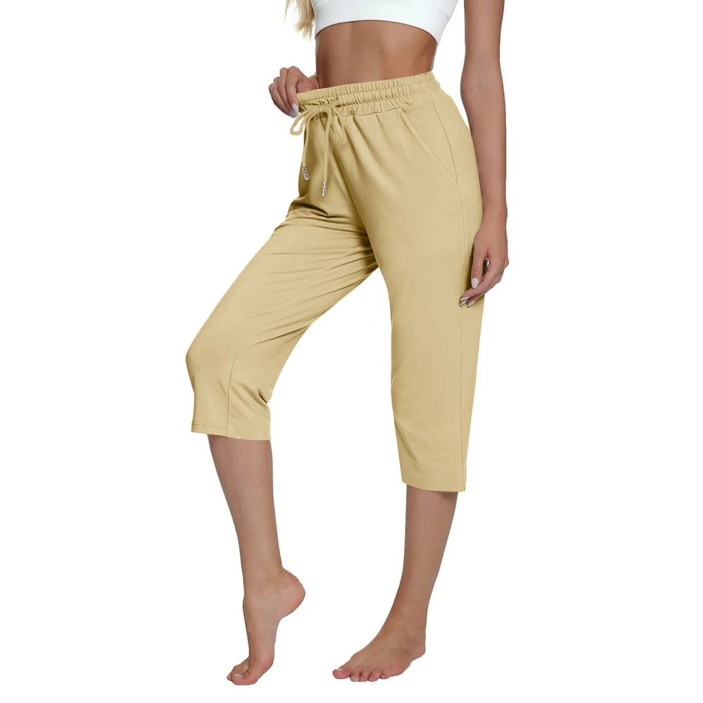 Solid Color Simple Classic Cropped Capris Pants For Women Summer Fashion Slimming Daily Versatile Sports Elastic Short Pants