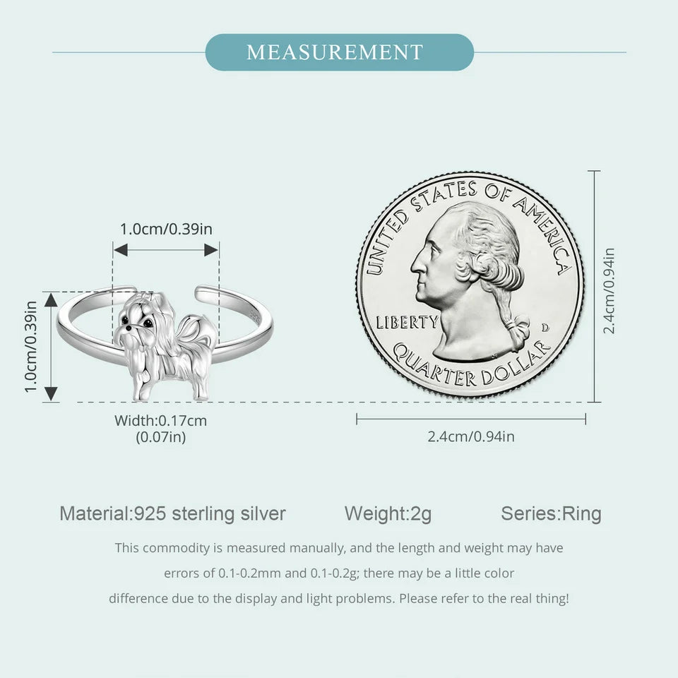 WOSTU 925 Sterling Silver Cat Pet Adjustable Rings For Women Animal Dog Open Ring Family Daughter Birthday Jewelry Girl Gift