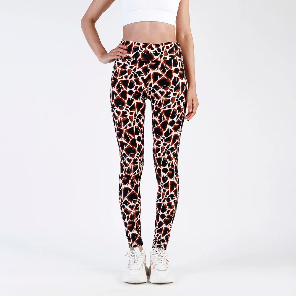 CUHAKCI High Waist Animal Printed Leggings Soft Stretchy Women Sexy Leopard Print Pencil Pants Sport Fitness Yoga Leggings S-2XL PD405 Coffee Stone