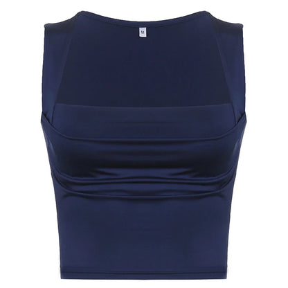 Folds Tanks for Women Solid Elegant Slim Sexy Harajuku Minimalist High Street Y2k Clothes Crop Tops Design