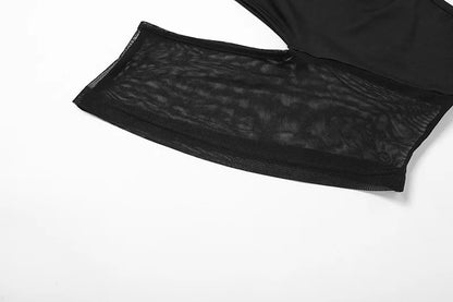 Asymmetrical Cut Out Mesh Crop Top with Sleeves Fairy Grunge Clothes Transparent Camisole Tank Tops