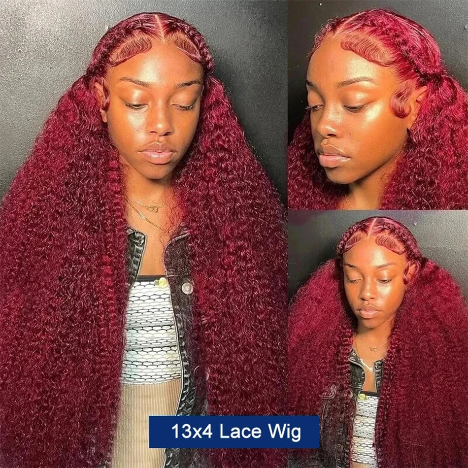Red Curly Wigs 99J Burgundy 13X6 Hd Lace Frontal Human Hair Wig Colored Deep Wave Frontal Wig 13X4 Red Lace Front Human Hair Wig