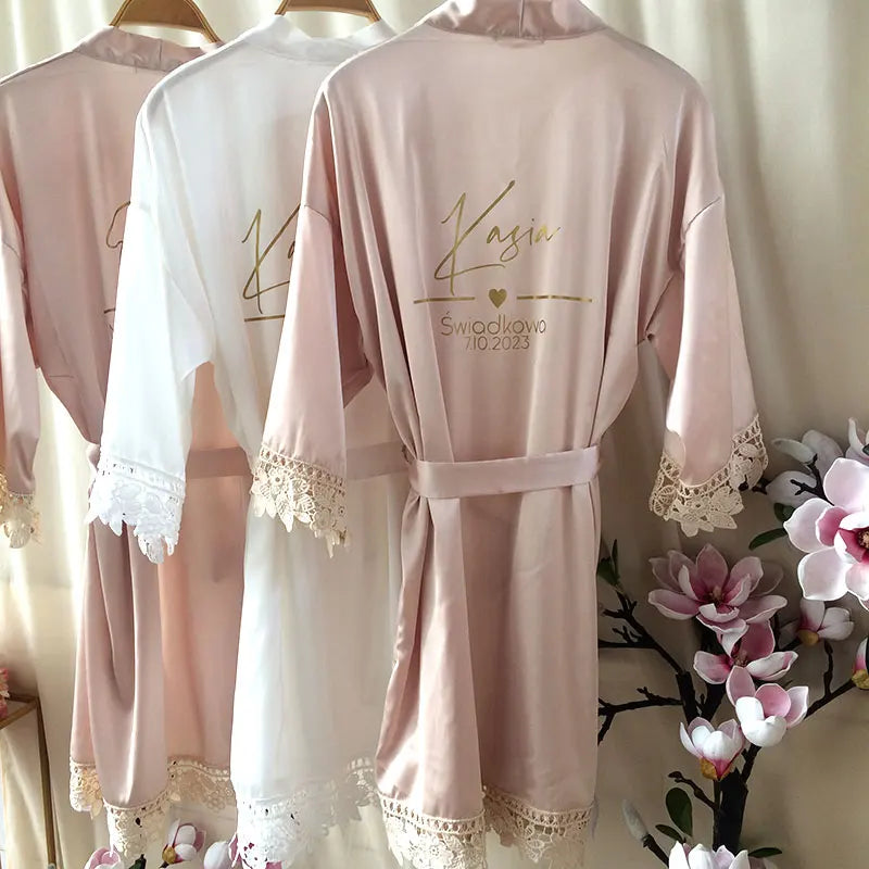 Customized Summer Lace Sleepwear Bride&Bridemaid Wedding Robe Personalized Gown Champagne Kimono Silk Bathrobe Satin Night Dress