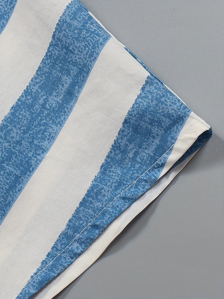 Plus Size 2024 Summer New Women's Striped Pullover T-Shirt V-Neck Short Sleeve Casual Tops Polyester