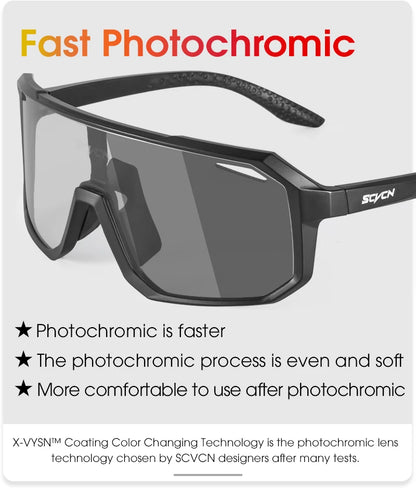 SCVCN Outdoor Photochromic Cycling Glasses Bike Sunglasses Men UV400 Eyewear Sports MTB Goggles Bicycle Riding Women Hiking New