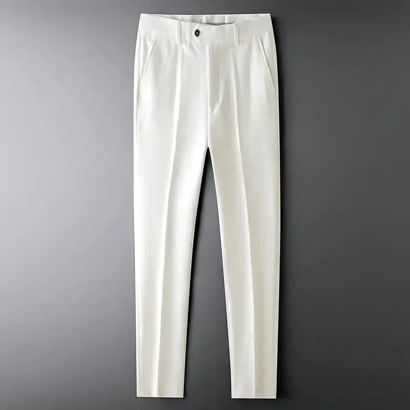 Slim Fit 9 Cropped Male Suit Trousers White Men's Summer Pants Tressed Luxury Luxury High Quality Up Stylish Formal 2024 Slacks White Suits Pants