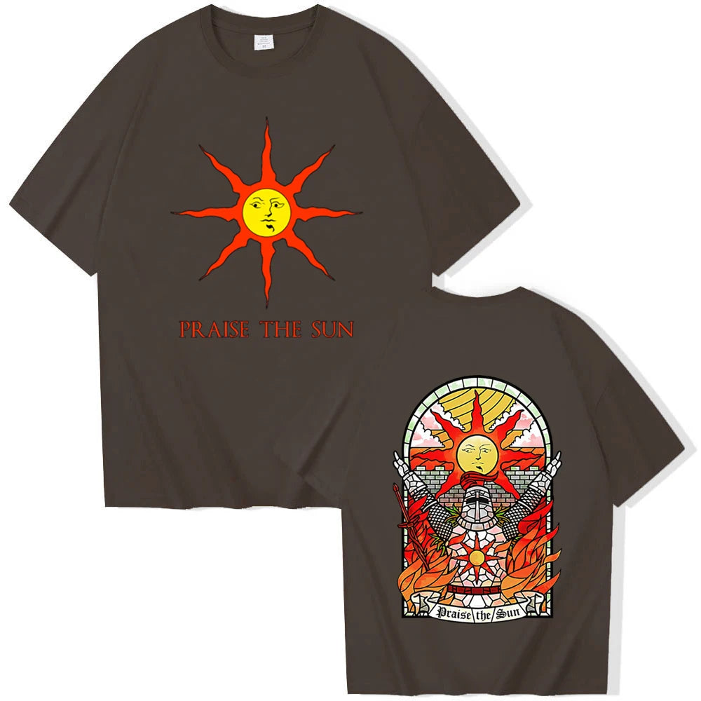 Dark Souls Praise The Sun T-shirt Man Women Harajuku O-neck Summer Casual Shirt brown