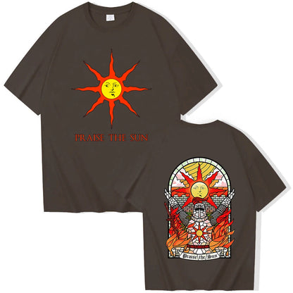 Dark Souls Praise The Sun T-shirt Man Women Harajuku O-neck Summer Casual Shirt brown