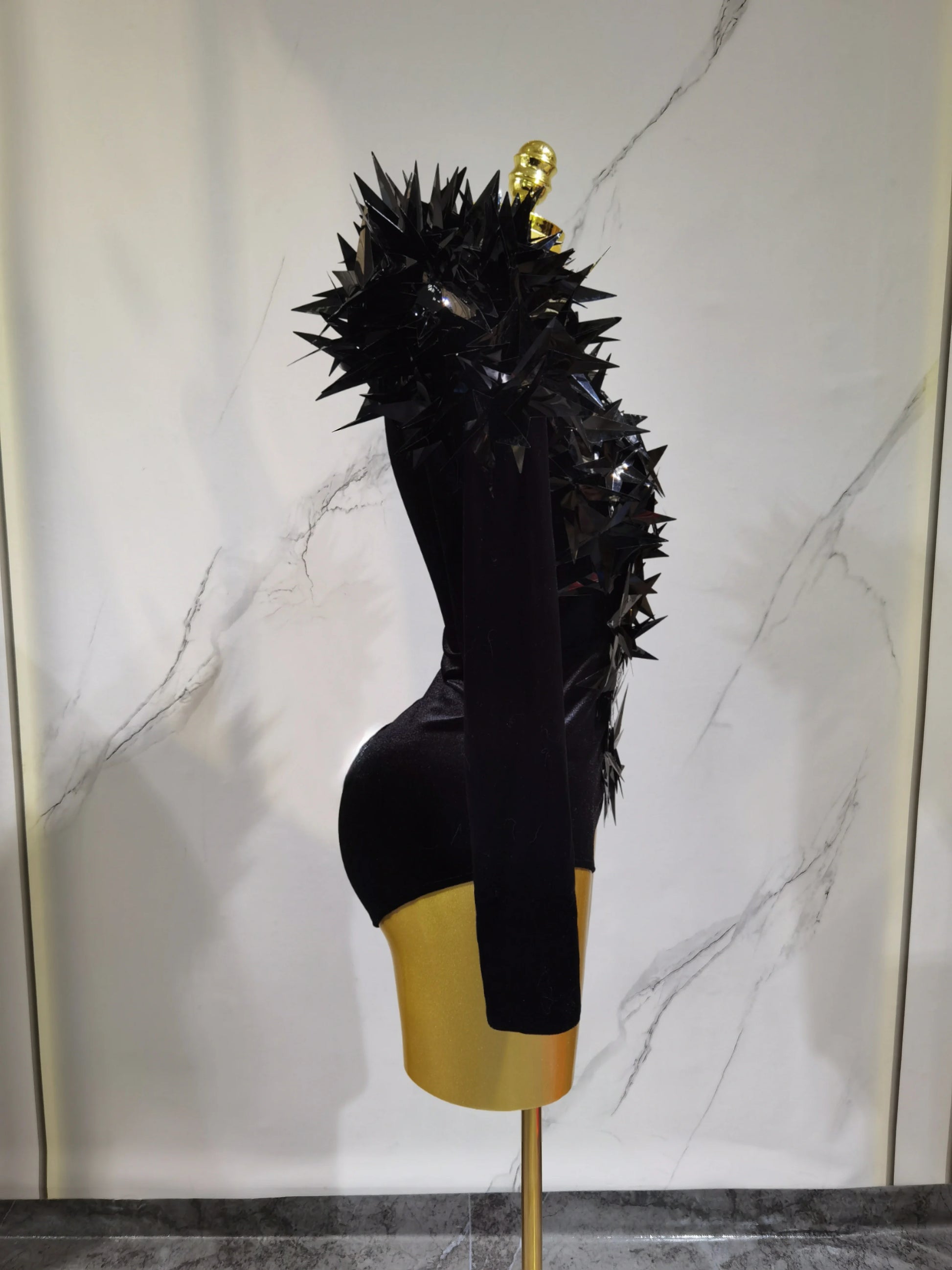 2025 New Shiny Black Rhinestone Velvet Long Sleeve Bodysuit Women Evening Party Club Gala Hosts NightClub Bar Stage Costumes