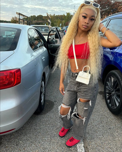 613 Blonde HD Lace Frontal Wig 13x4 13×6 Deep Wave Lace Front Human Hair Wig Colored Curly Wigs Water Wave Wigs For Women ﻿ ﻿ Badiee Stylez