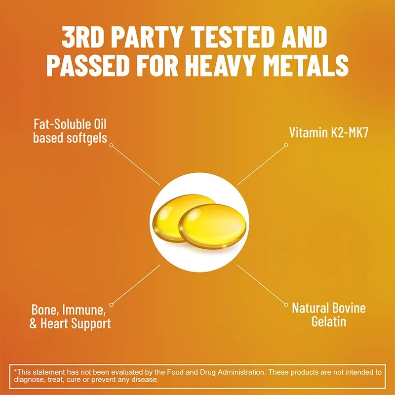 Vitamin D3 + K2 - Promotes Calcium Absorption, Bone and Joint Health, and Boosts ImmunitySupplements