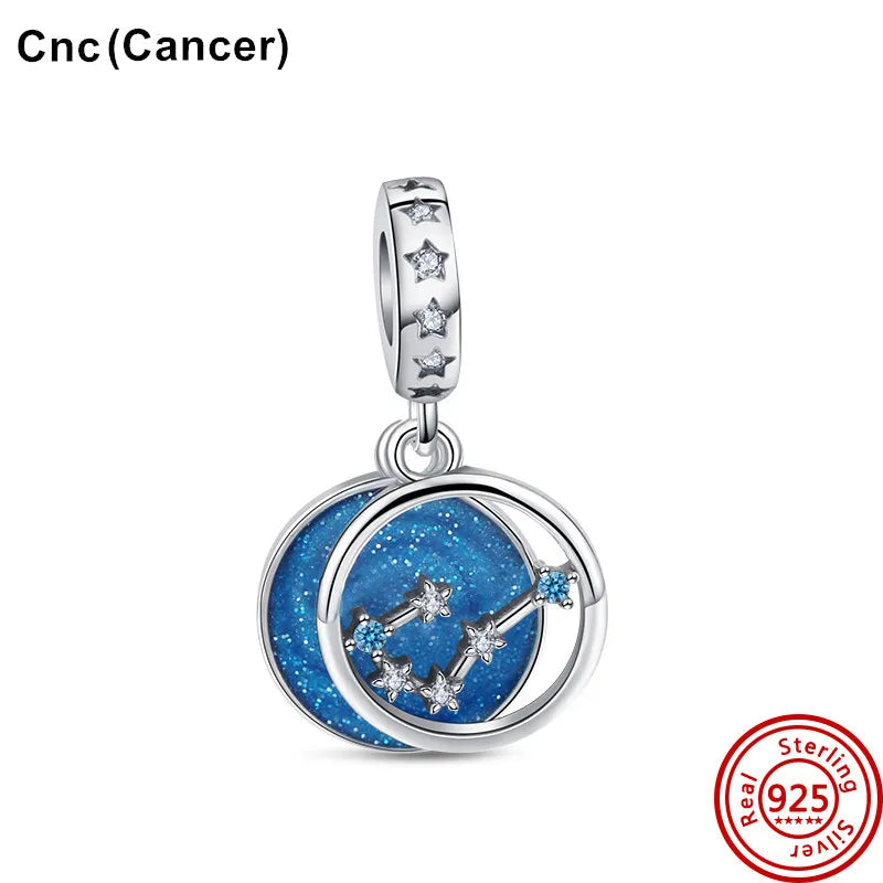 Authentic 925 Sterling Silver Sparkling Aries Leo Scorpio 12 Zodiac Signs Constellation Charm Beads Fit Pantaro Bracelet Jewelry N453