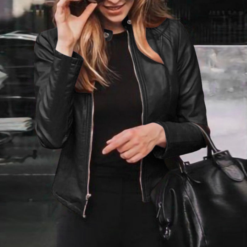 Slim Fit Faux Leather Jacket Women Classic Moto Biker PU Leater Jacket Spring Autumn Basic Zipper Coat Outerwear Badiee Stylez
