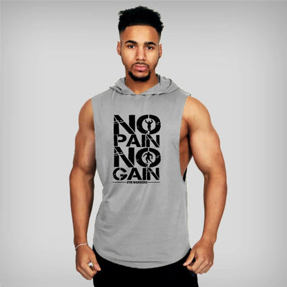 Mens Bodybuilding Sleeveless Hooded Shirts Summer Breathable Loose Cotton Hip Hop Tank Tops Gym Workout Fitness Muscle Hoodie GRAY
