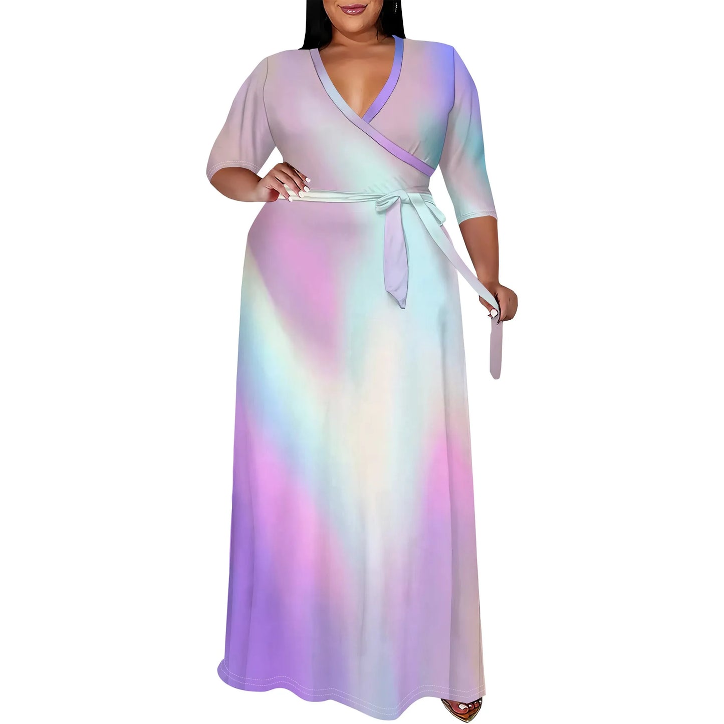 Women's party dress v neck maxi dress for summer XL-6XL White-15 CHINA