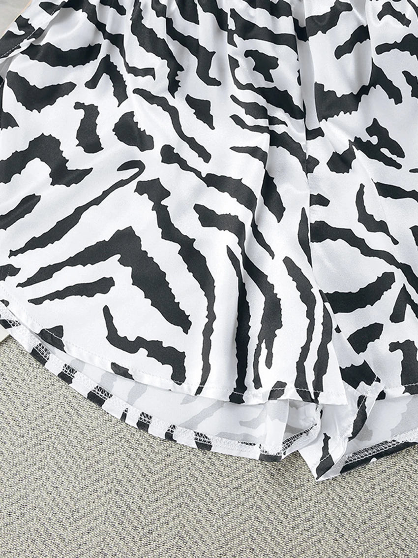 Marthaqiqi Printing Women Sleepwear 2 Piece Set Tank Tops Pajamas Crop Top Spaghetti Strap Nightgowns Shorts Casual Nightie Suit