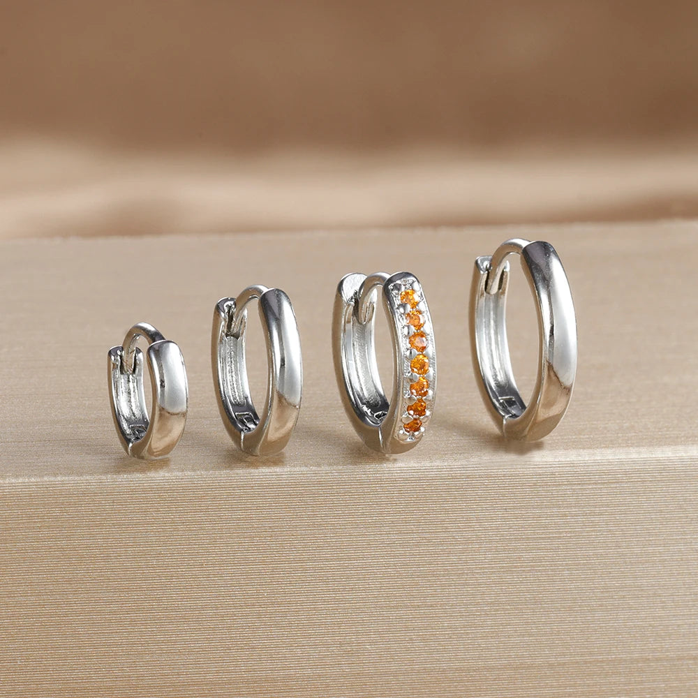 4PCS Set Stainless Steel Huggie Minimal Hoop Earrings 6/8/10mm Crystal Zirconia Helix Tragus Cartilage Earrings Piercing Jewelry Badiee Stylez