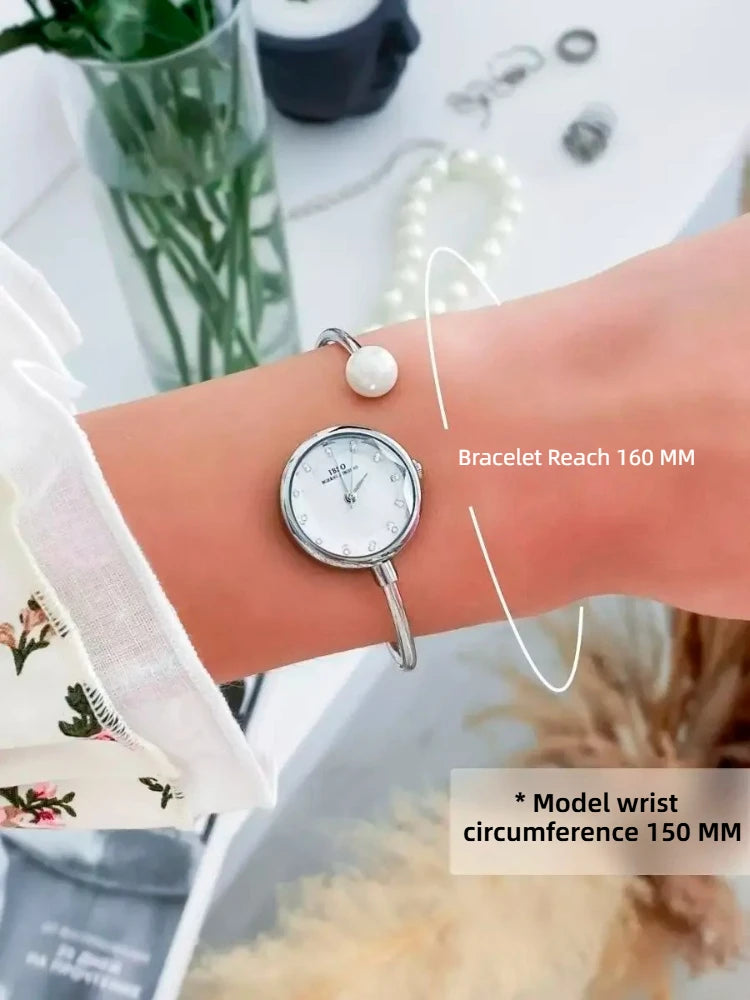 Silver Pearl Bracelet Women's Quartz Watch Simple Ladies Clock Elegant Ladies Watch Bracelet Perimeter 160mm