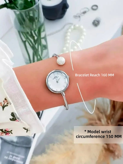 Silver Pearl Bracelet Women's Quartz Watch Simple Ladies Clock Elegant Ladies Watch Bracelet Perimeter 160mm