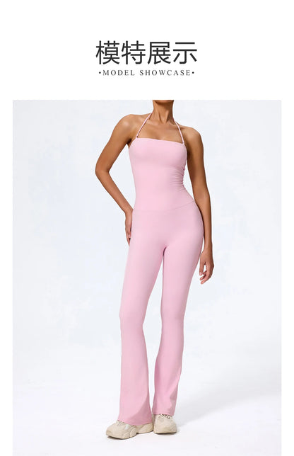 Fashionable Peach-Shaped Hip-Lifting And Neck-Hanging Yoga Jumpsuit For Women Casual And Slightly Flared Fitness Yoga Wear Badiee Stylez