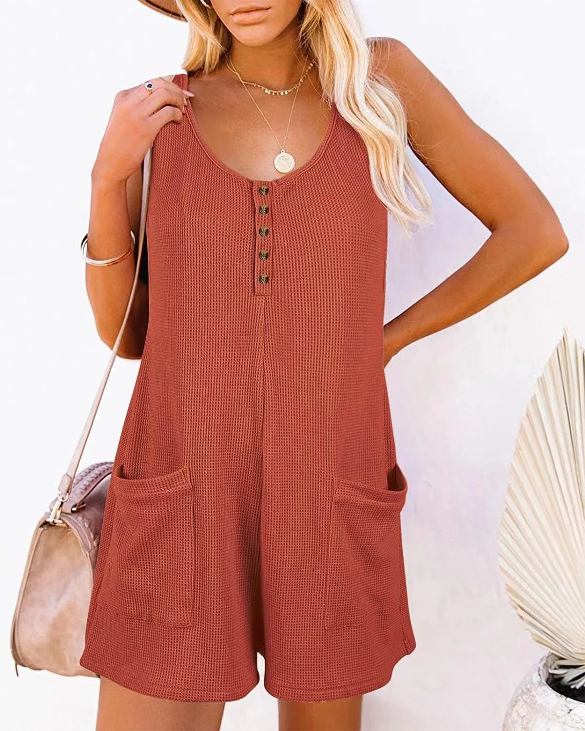 Women Loose Overalls Boho Solid Color V Collar  Pocket Sleeveless Rompers Summer Casual Clothes Short Jumpsuit Badiee Stylez