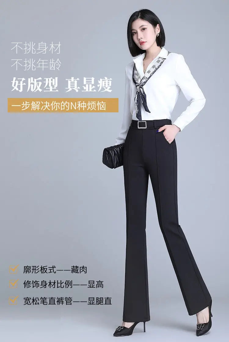 Office Lady Elegant Fashion Flare Pants Spring Autumn Diamonds High Waist All-match Solid Women Casual Straight Trousers 2022 Badiee Stylez