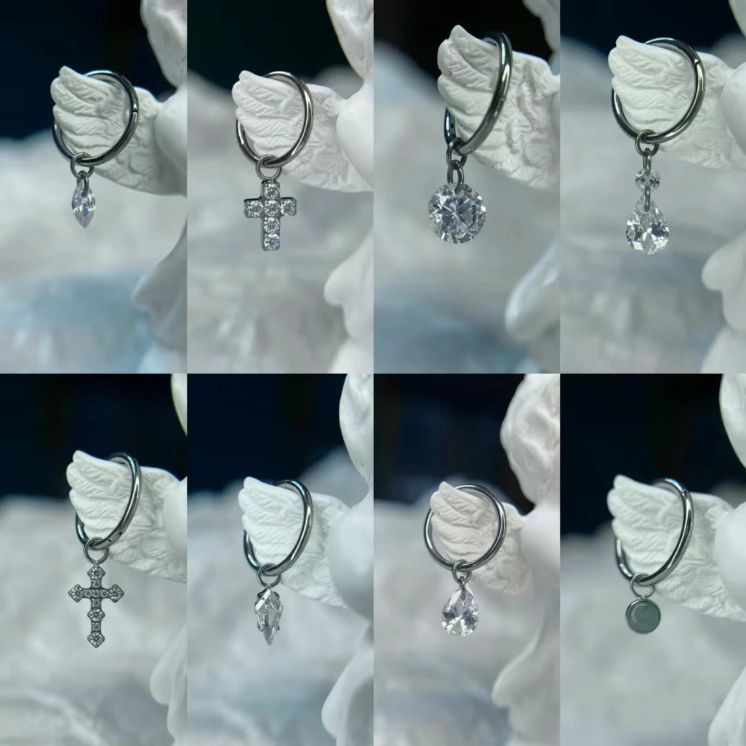 Hot Sale G23 Titanium Hinged Segment Ring Colored Zircon/Tourmaline/Corundum Drop Attachment Charms Piercing Body Jewelry