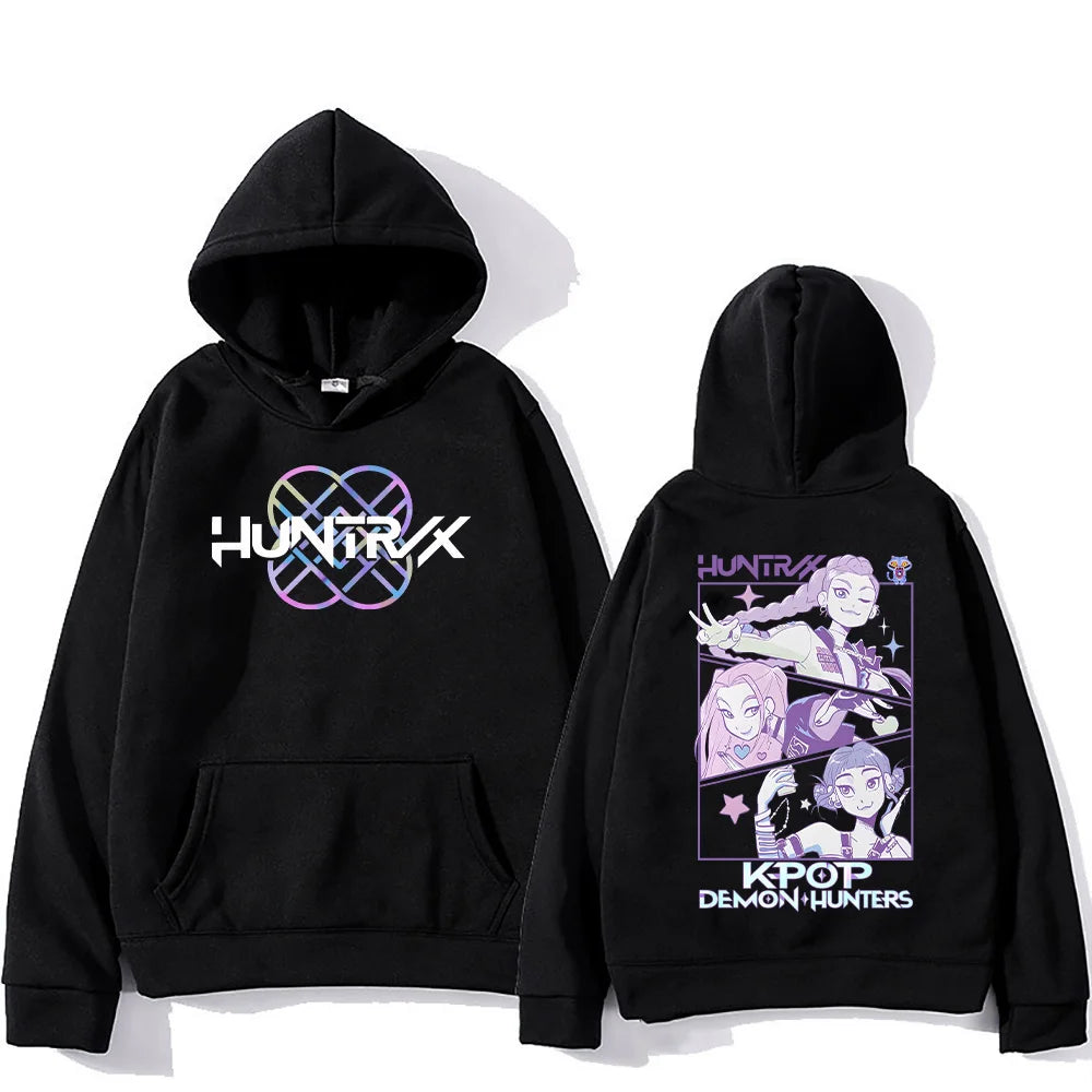Kpop Demon Hunters Hoodies K-pop Cartoon Printed Sweatshirt Fashion Versatile Streetwear For Women Men Oversized Pullovers black1