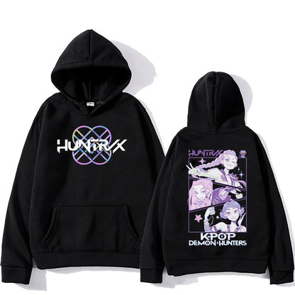 Kpop Demon Hunters Hoodies K-pop Cartoon Printed Sweatshirt Fashion Versatile Streetwear For Women Men Oversized Pullovers black1