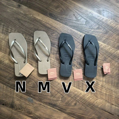 2025 Summer New Women's Square Toe Rubber Flip Flops Outdoor Beach Sandals Luxury Casual Slippers Size 35-42 Women's Shoes