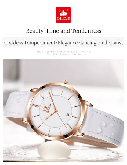 OLEVS Watch For Women Japan Quartz Movement 6.5mm Case Thickness Waterproof Ladies Hand Clock Calendar Fashion Dress Wrist Watch