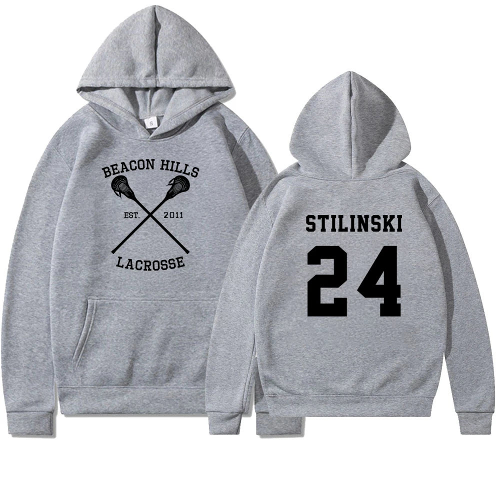 Teen Wolf Hoodie Beacon Hills Lacrosse Hoodie Stilinski 24 Teen Wolf Hooded Sweatshirt Dylan Obrien Unisex Teen Wolf Hoodies GRAY