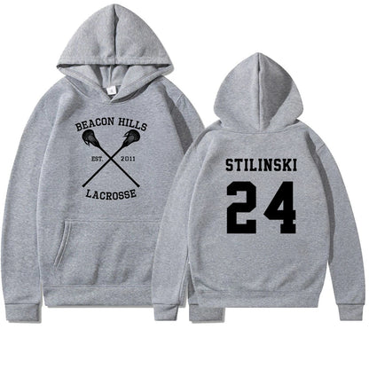 Teen Wolf Hoodie Beacon Hills Lacrosse Hoodie Stilinski 24 Teen Wolf Hooded Sweatshirt Dylan Obrien Unisex Teen Wolf Hoodies GRAY