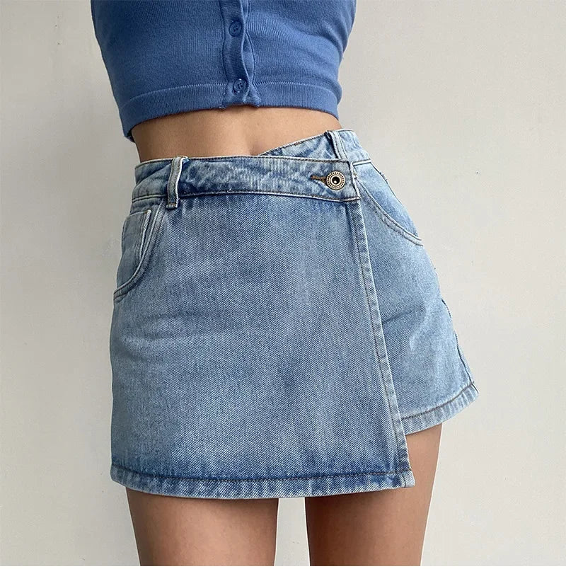 Summer High-waisted Slimming Denim Skirt For Women Versatile Unique Fashionable Exposure-proof Irregular A- line Shorts