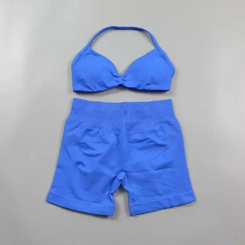 WHENG Gym Set 2 Piece Women Strappy Yoga Bra Top Workout Scrunch Shorts Sports Suit Fitness Clothes Seamless Yoga Set Badiee Stylez